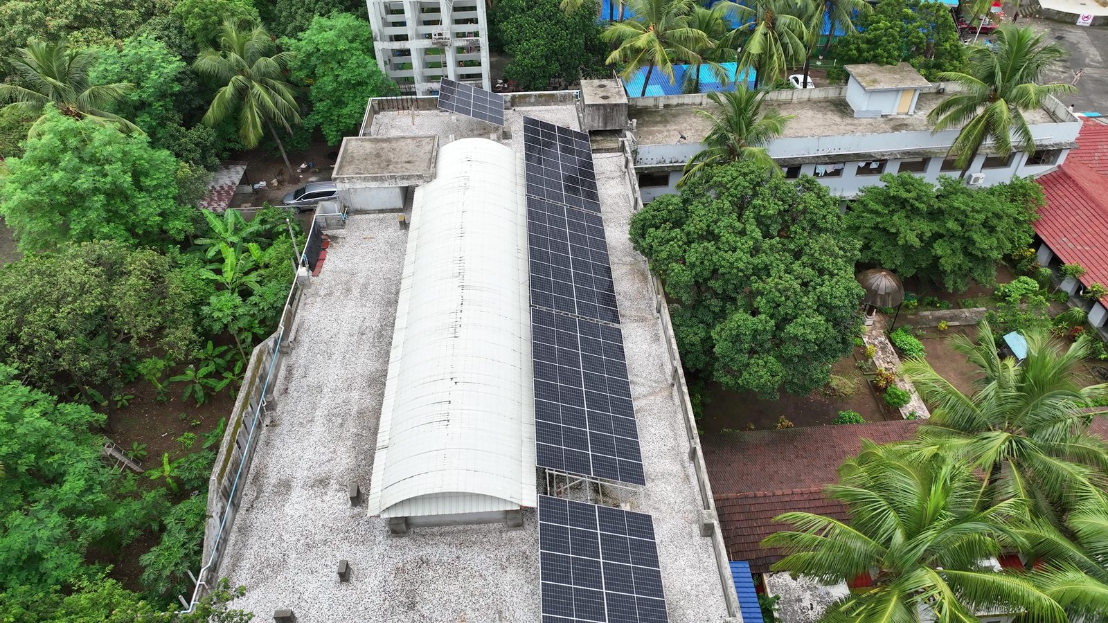 Aerial view of Fatima Church Vidyavihar showing rooftop solar panels